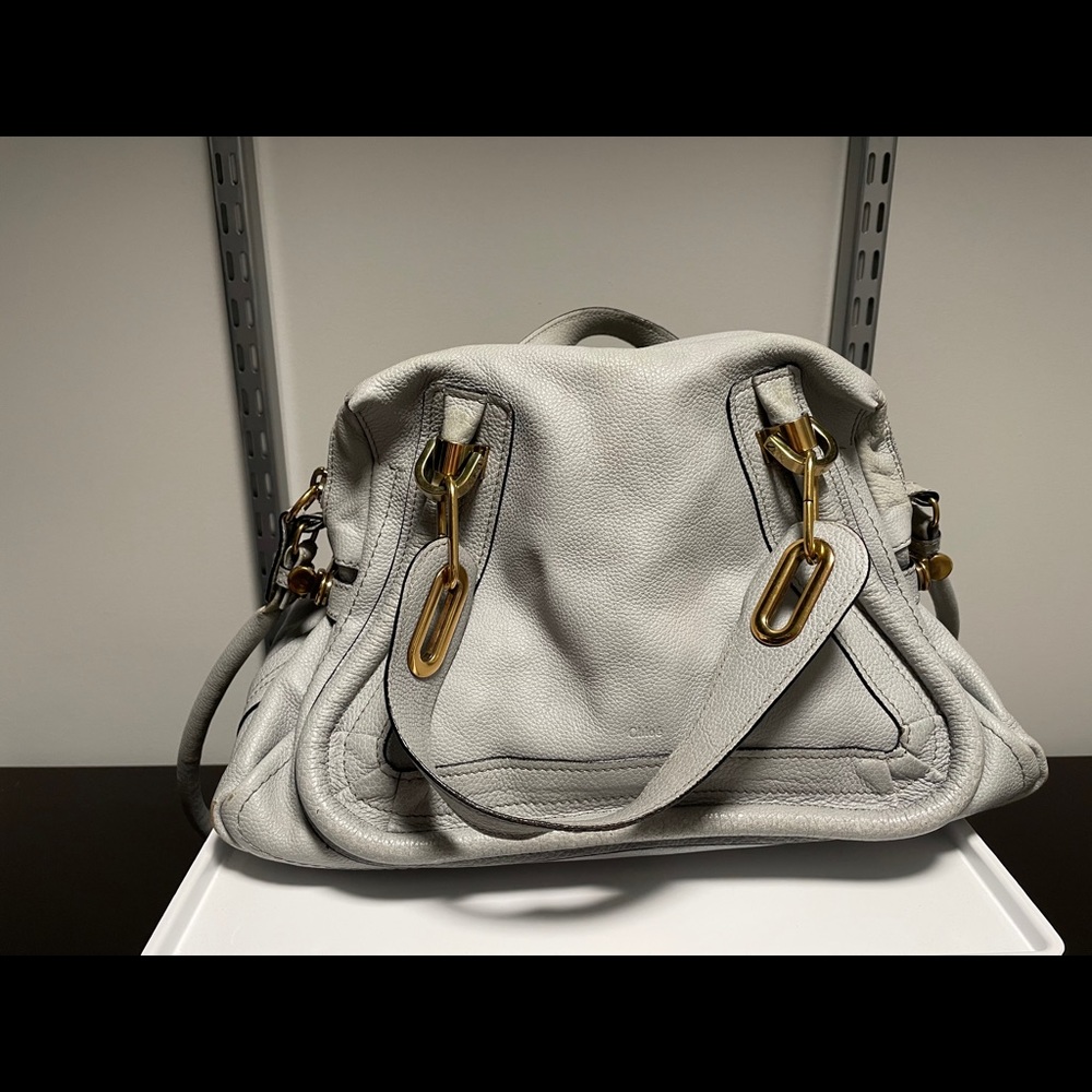 Chloe Light Gray Leather Satchel with Gold Hardware - Picture 3 of 10